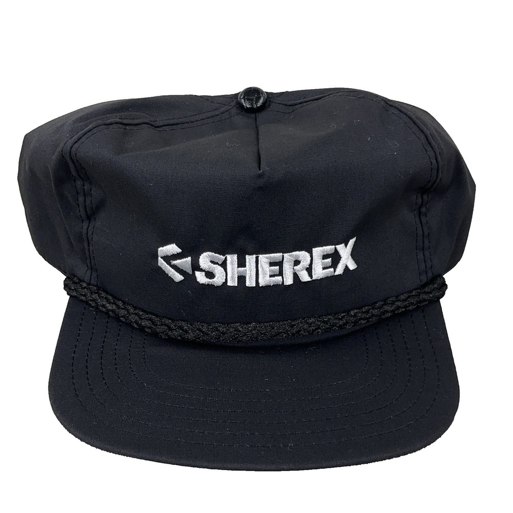 Vintage Sherex Trucker Hat Cap SnapBack Black Made In USA Rope Coal Mine 80s F29
